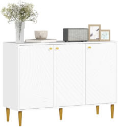 HOMCOM Bufet mobilier de depozitare cu 2 dulapuri, 3 uși rafturi reglabile picioare aurii din oțel 107 x 35 x 77 cm alb | Aosom Romania (83B-193V80WT) Bufet