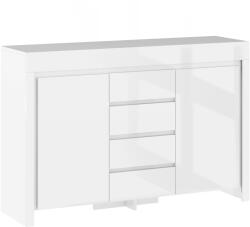 HOMCOM Bufet living, mobilier de depozitare cu iluminare LED 4 sertare uși cu închidere moale 120 x 34 x 80 cm, alb lucios | Aosom Romania (83B-167V90WT) Bufet
