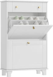 HomCom Dulap Pantofi Slim cu 2 Uși, Sertar, Rafturi Reglabile, 8 Perechi, MDF, PAL, 60 x 23, 5 x 98, 5 cm, Alb | Aosom Romania (837-387V80WT) Pantofar