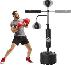 HOMCOM Sac Box de Podea 3 in 1 cu 2 Speedball, Bara Pivotanta pentru Reflexe si Sac de Box, Inaltime Reglabila intre 160-230cm, Negru (A91-120) Sac de box