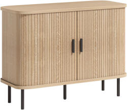 HOMCOM Bufet pentru living, corp de depozitare cu 2 uși culisante tambur cu lamele și 4 compartimente, stejar | Aosom Romania (83B-038V81AK) Bufet
