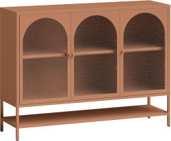 HOMCOM Bufet pentru living, mobilier de depozitare cu 3 uși vitrate arcuite și raft deschis, 140 x 40 x 105 cm, ruginiu | Aosom Romania (838-580V00GN) Bufet