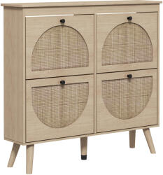HomCom Pantofar 4 clapete 20 perechi raft reglabil stil boem picioare lemn masiv 105 x 24 x 97, 5 cm natural | Aosom Romania (837-402V00AK) Pantofar