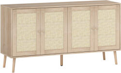 HOMCOM Bufet pentru living, mobilier de depozitare cu uși cu împletitură (cannage) și poliță reglabilă 140 x 40 x 75 cm, aspect lemn natural | Aosom Romania (83B-136V01ND) Bufet