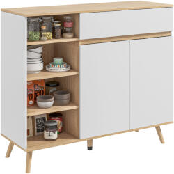 HOMCOM Bufet mobilier de depozitare bucătărie stil scandinav 1 placard dublă ușă 1 sertar și 4 nișe rafturi reglabile alb | Aosom Romania (83A-055V80WT) Bufet