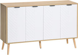 HOMCOM Comodă Bucătărie, Mobilier de Bucătărie cu Rafturi Reglabile și Picioare din Lemn de Pin, Bufet Modern pentru Living, Living, Sala de Mese, 120x35x77, 4cm, Natural și Alb | Aosom Romania (835-517) Bufet