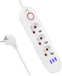 Maclean Prelungitor Maclean power strip, 3 socket extension + 3xUSB, 110-240V AC 50/60Hz, 2.1A max 2500W, 1.5m, white, MCE394 W (MCE394 W) - pcone