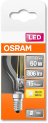 OSRAM Star LED fényforrás (izzó) kisgömb forma átlátszó üveg búra, E14 foglalat, 6, 5W, 806lm, 2700K meleg fehér ( 4058075447936 ) (4058075447936)