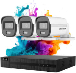 Hikvision HiLook ColorVu 3 kamerás biztonsági kamera rendszer 5MP színes éjszakai képpel