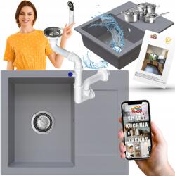  Egymedencés Gránit Mosogató Csepegtetővel Szürke Szifon Króm 6in1 (PIX.D.1KKO)