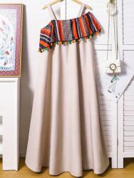 Shein FC23203 Shein Lány Nyári Maxi Ruha Bézs Rojtokkal (9) 158/164