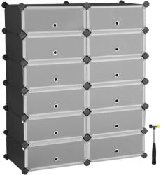 SONGMICS Cipőtartó, téglalap alakú tárolórendszer, 12 nyílásos moduláris, fekete