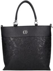 CHIARA fekete erezett / virágmintás rostbőr női kézi / válltáska k708 salamank