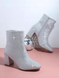 Shein TW15106 Shein Gazdagon Díszített Ezüst Magassarkú Cipő (9) 36, 5 (sx2306071854142023)