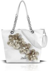  Zellia Női Válltáska 25134F Fehér-Arany - Virág Dísszel - (12394715)