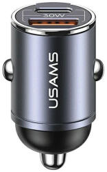 USAMS autós töltő 1xUSB+1xUSB-C C38 30WPD gyors töltés beépített gyűrűvel acél/patinált (CC206CC02)