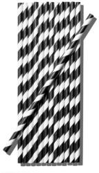  Papír szívószál (standard 6x195mm) fekete-fehér csíkos, 200 db/csomag - mindenamibar