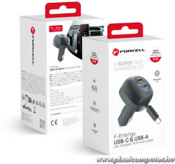  Car charger Forcell F-Energy Alu USB C + USB A + retractable cable USB C PD QC4.0 SFC2.0 3A 75W black (5903396387470)