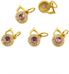  Charm Turmalina Roz (Rubelit) cu Zircon 10x10x6 mm Argint 925 Aurit - 1 Buc