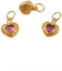  Charm Turmalina Roz (Rubelit) 13x8x5 mm Argint 925 Aurit - 1 Buc