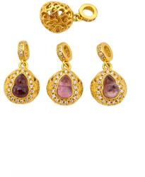  Charm Turmalina Roz (Rubelit) cu Zircon 18x10x6 mm Argint 925 Aurit - 1 Buc