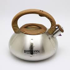 Bohmann Ceainic cu fluier 3L, inox, maner soft touch imitatie lemn, compatibil inductie (BH 9956)