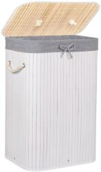  Cos de rufe cu capac, din bambus cu sac textil detasabil, 72 litri, 40x28x60 cm, alb si gri (HA-0076)
