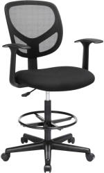 SONGMICS Scaun de birou inalt, rotativ, suport picioare reglabil, ajustare pe inaltime 55-75 cm, 64x64x97 cm, negru (EZ-OBN25BK)