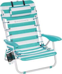 SONGMICS Scaun de plaja portabil cu spatar rabatabil in 4 pozitii, cu cotiere, maxim 150kg, alb verde (EZ-GCB62JW)