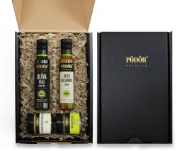 Pödör Mediterrán ajándékcsomag - Díszdobozban (Olívaolaj 100 ml + Aceto Balsamico fehér 100 ml + Mediterrán mustár 130 g + Mediterrán fűszerkeverék 70 g) - egeszsegbolt