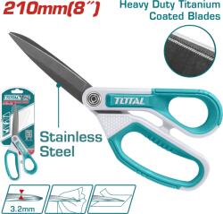 TOTAL Foarfeca TOTAL 210 mm cu lama lunga, maner cauciucat si lame titanate (THSCRS812108)