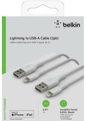Belkin Cablu Belkin BOOST CHARGE USB-A catre Lightning, PVC, 1M (Pachet de 2 bucati), Alb (BEL-0199)