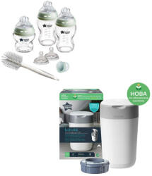 Tommee Tippee Комплект стъклени шишета за новородено Tommee Tippee - Natural Start + Хигиенен кош за пелени Twist and Click (TT.0018+TT.0153) - ozone
