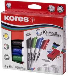 Kores Set 4 markere whiteboard, burete magnetic inclus, varf rotund 3 mm (KO20863)