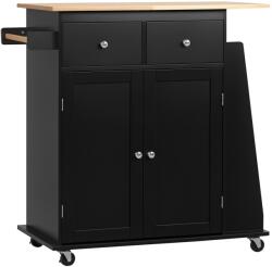 HOMCOM Insulă de Bucătărie cu Dulăpior, 2 Sertare și Suport pentru Condimente cu 3 Rafturi, 89x45x89, 5 cm, Negru | Aosom Romania (801-163V00BK)
