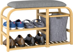HomCom Bancă pentru Pantofi din Bambus cu 2 Rafturi și Coș Detașabil, 70x30x45 cm, Lemn | Aosom Romania (837-549V00GY) Pantofar