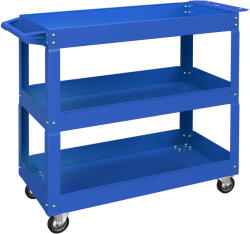 DURHAND Cărucior pentru Scule cu 3 Niveluri din Oțel cu Margini Înalte și 4 Roți Pivotante, 83 x 35.3 x 76 cm, Albastru | Aosom Romania (B20-087V00BU)