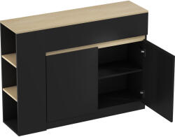 HOMCOM Bufet cu Spațiu de Depozitare, 2 Sertare, 3 Rafturi Deschise și Dulap cu 2 Uși, 110 x 29, 5 x 82 cm, Negru | Aosom Romania (835-897V00BK) Bufet