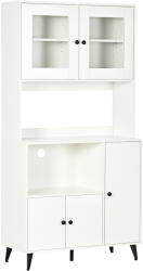 HOMCOM Bufet de bucătărie cu 3 dulapuri, nișe, rafturi reglabile, uși vitrate, pasă-cablu, 90x40x180cm, alb | Aosom Romania (835-685V00WT) Bufet