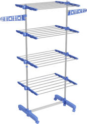 HOMCOM Suport Vertical de Uscare, Suport Pliabil de Uscare cu 6 Roți și 4 Rafturi Reglabile, 142x55x172 cm, Alb și Argintiu | Aosom Romania (850-295V00BU)