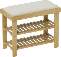 HomCom Bancă pentru încălțăminte din bambus, etajeră pentru încălțăminte cu 3 niveluri, stil scandinav, 60 x 29 x 49 cm, crem și lemn natural | Aosom Romania (837-539V00CW) Pantofar