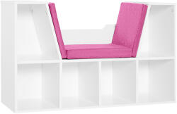 HOMCOM Bibliotecă Banc 2 în 1 Design Contemporan 6 casete 3 Perne incluse 102L x 30l x 61H cm Alb Roz | Aosom Romania (836-115PK) Biblioteca