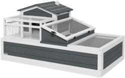 PawHut Casă pentru țestoase, 2 nivele, pentru interior și exterior, balcon, lemn de brad, gri | Aosom Romania (D40-024V01GY)