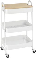 HOMCOM Carucior de depozitare din otel cu rotile cu 3 nivele, raft MDF, manere dim. 45L x 31l x 79.4H cm | Aosom Romania (850-188WT)