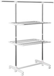 HOMCOM Suport de rufe HOMCOM, extensibil, cu 3 niveluri, cu brațe pliabile, roti, uscător de rufe pentru interior și exterior, Alb, 83-136, 5 x 45, 5 x 154 cm | Aosom Romania (850-002)