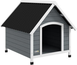 PawHut Cușcă pentru Câini, Casă din Lemn pentru Câini cu Podea Detașabilă, Adăpost pentru Animale de Companie cu Lemn Anticoroziv, 84x99x87 cm, Gri (D02-174V01GY)