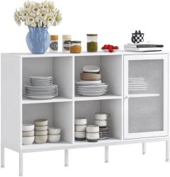 HOMCOM Dulap Modern de Depozitare cu Ușă din Plasă, 4 Compartimente Deschise și Raft Reglabil, 120x37x81.5 cm, Alb | Aosom Romania (83A-120V00WT) Bufet