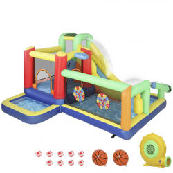 AIYAPLAY Castel Gonflabil Acvatic cu Suflantă 550W 9 în 1 cu Tobogan Trambulină Escaladă 2 Piscine Coș Coloană de Box | Aosom Romania (346-028V90MX)