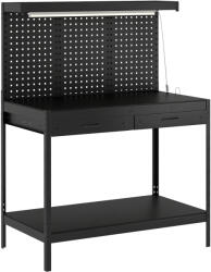 HomCom Banc de lucru 110 cm cu panou perforat, banc robust cu șină de prize și iluminare LED, Negru | Aosom Romania (B71-073V90BK)