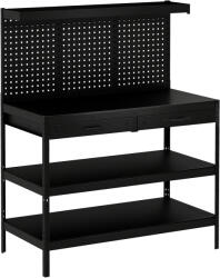 HomCom Banc de lucru cu rafturi reglabile, stație de lucru robustă cu panou perforat și 2 sertare, 122 x 61 x 156 cm, Negru | Aosom Romania (B71-066V00BK)